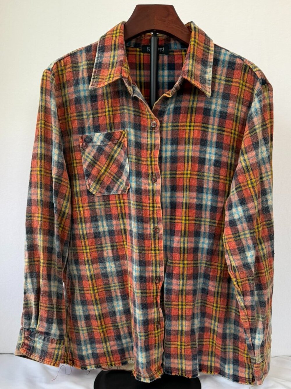 LaLaLand Creations Distressed Flannel w/ Nashville Graphic – Size Small